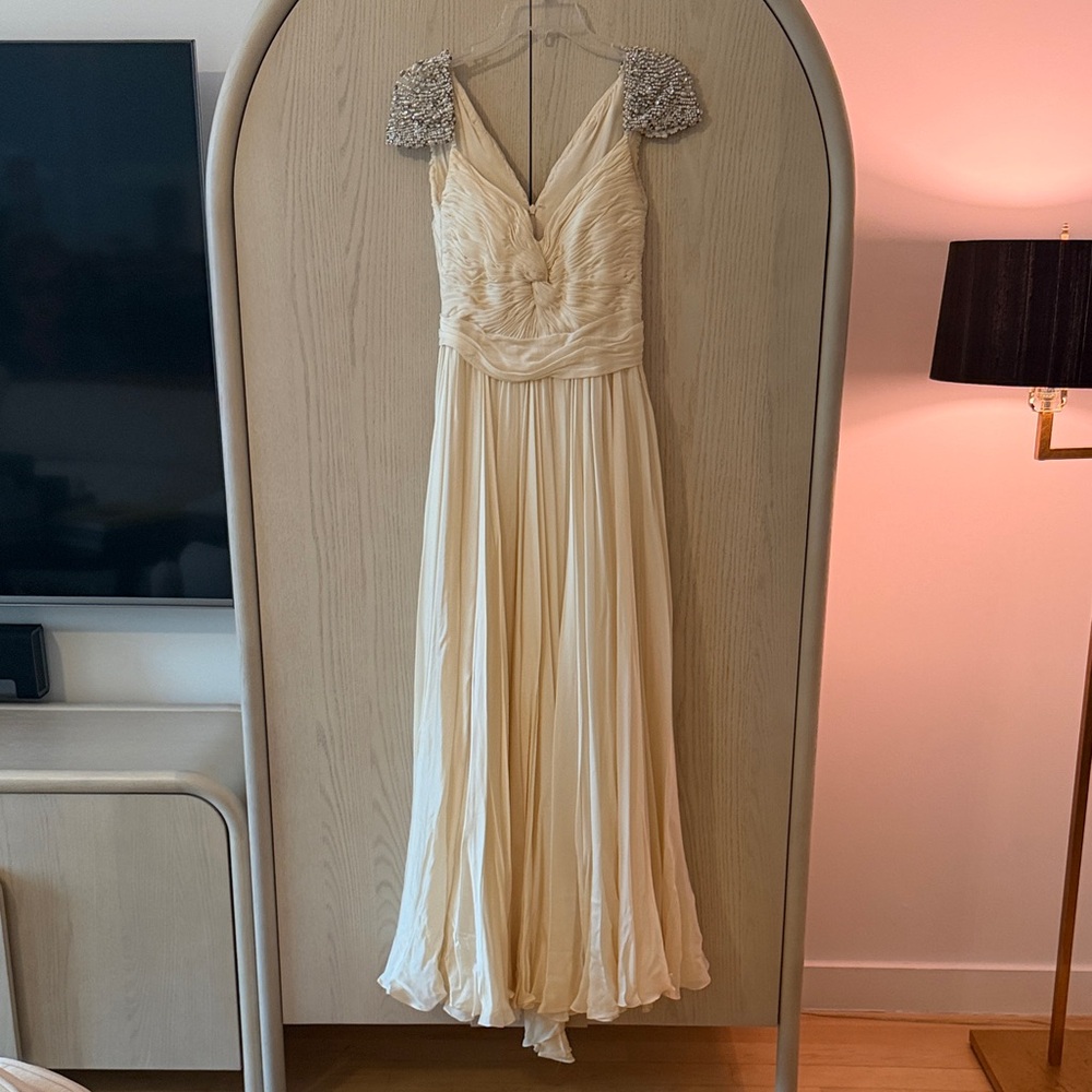 Vintage Cream Gown with Embellished Shoulders